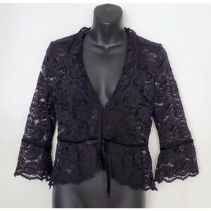 Nicole Miller Y2K Black Lace Peplum Jacket 3/4 Flare Sleeves Romantic Goth Sz M